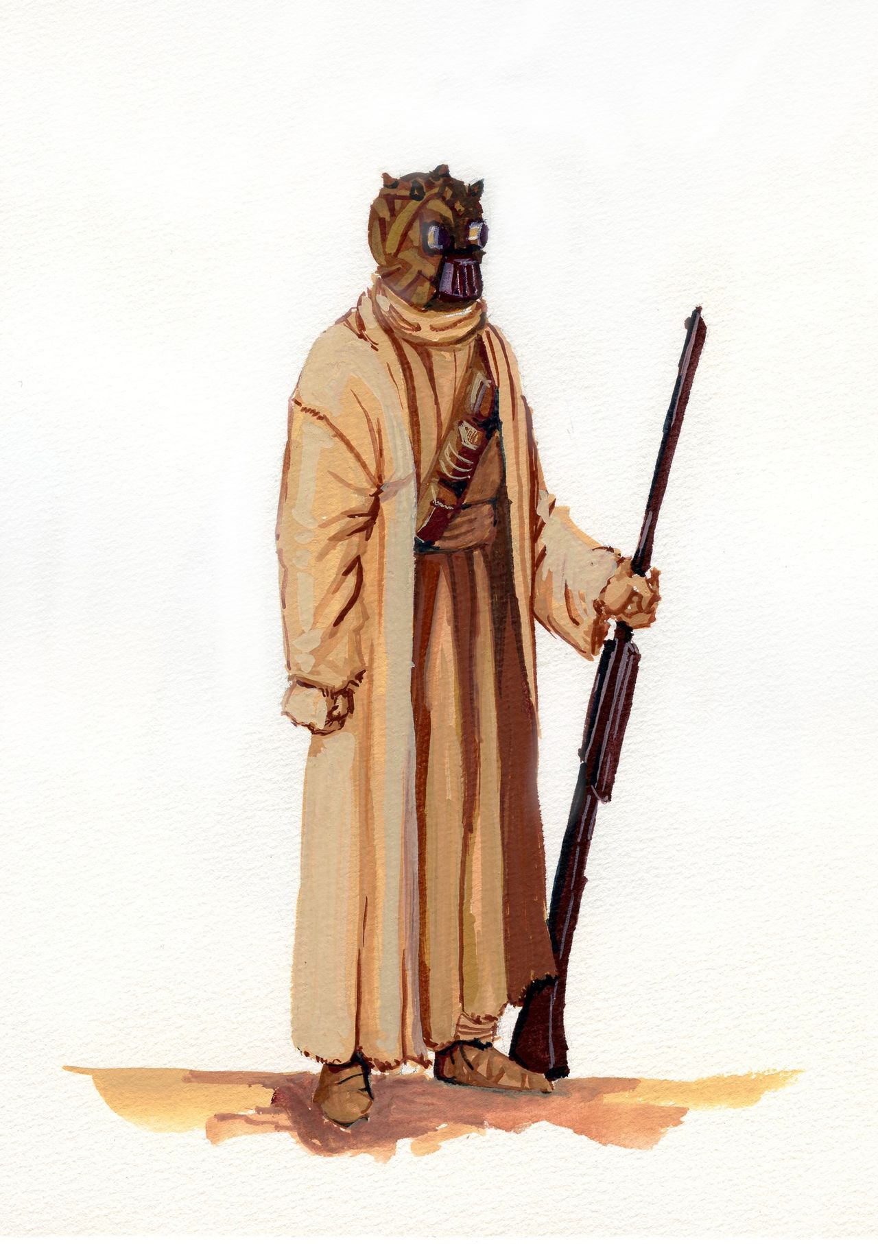 Full-figure painting of a Tusken hunter/warrior.