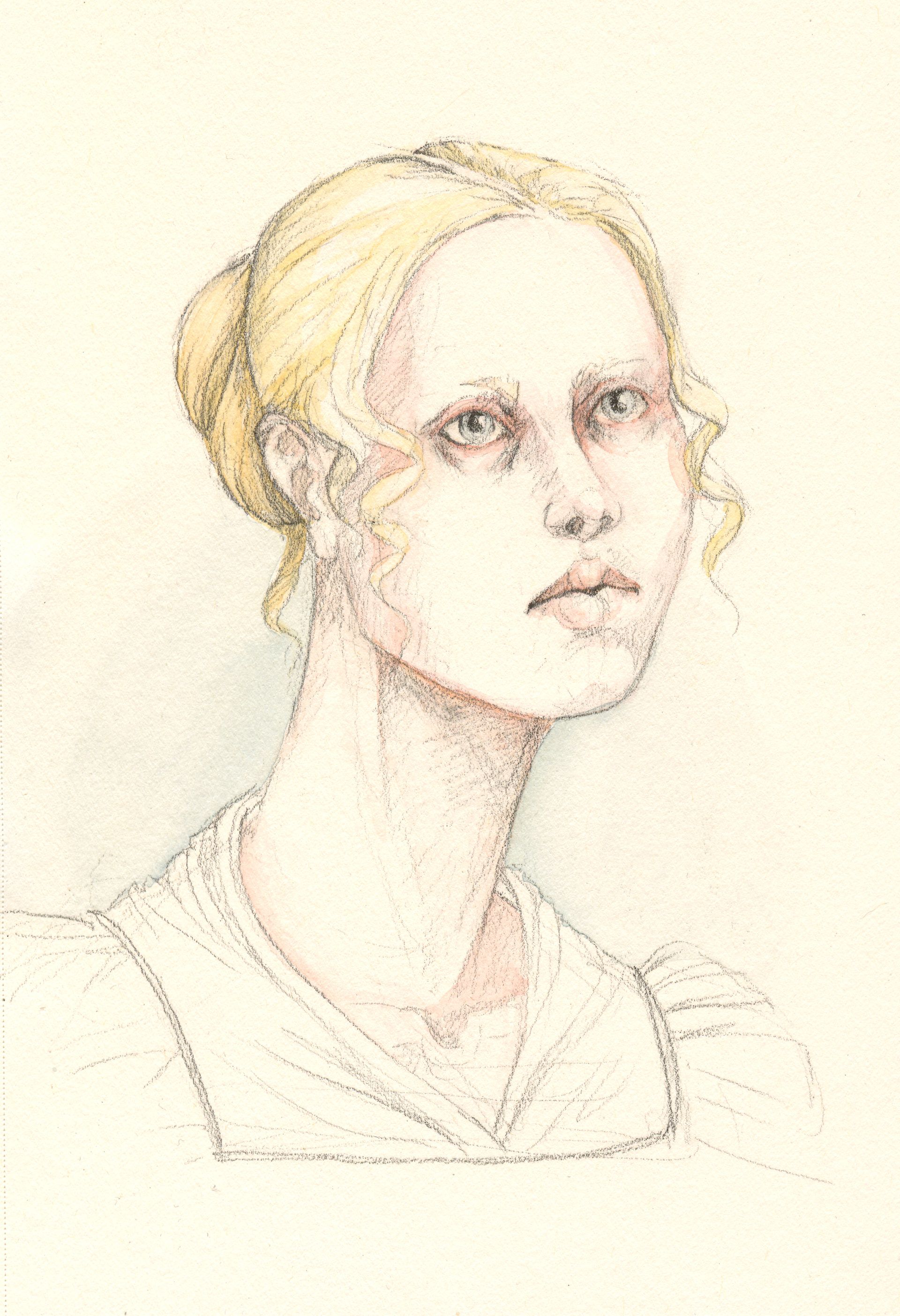 Soft watercolor portrait of Fanny Price, the character of Jane Austen's Mansfield Park